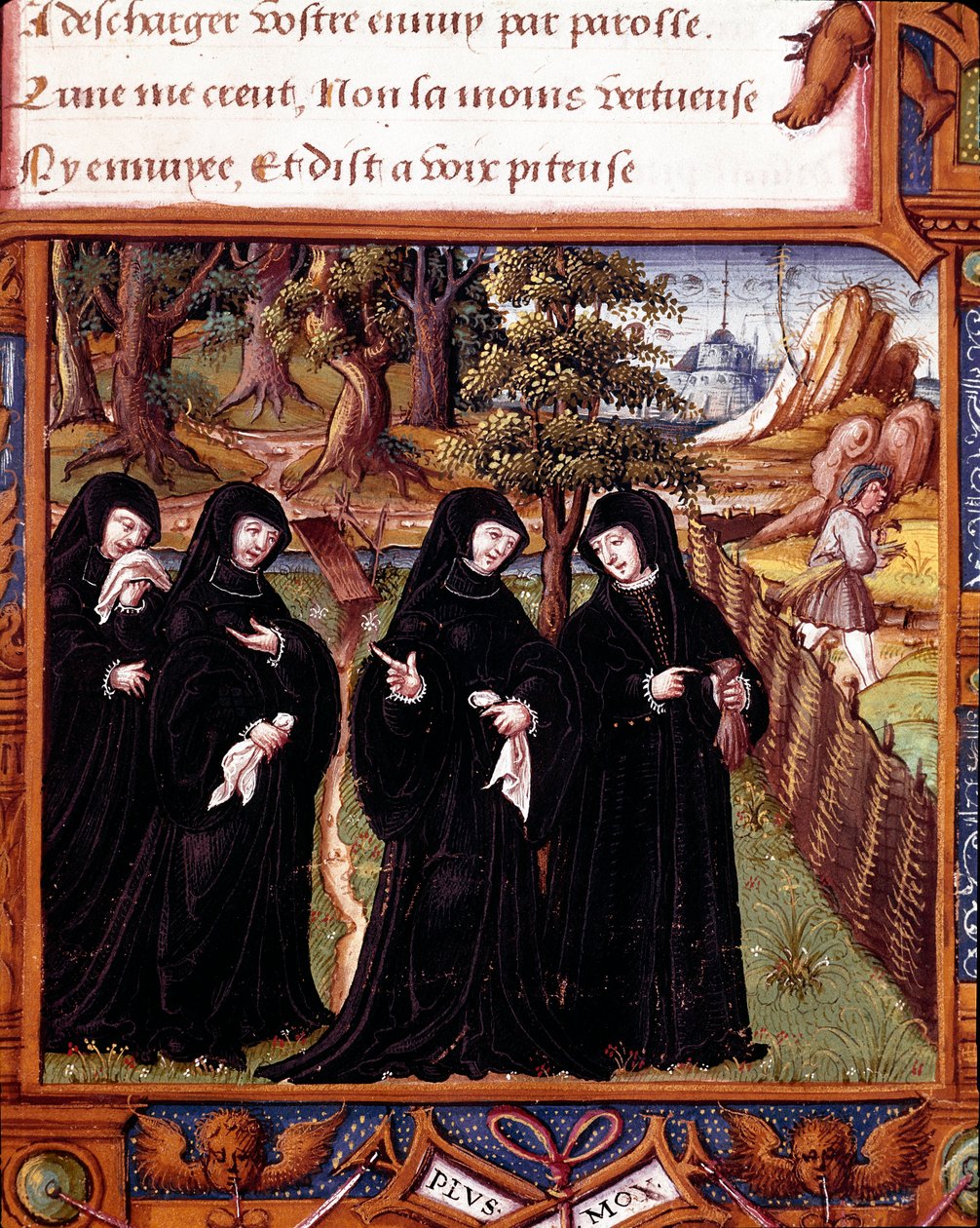 ナバラの女王マルガリータ・アングレマ（1492-1549）が仲間と話している様子を表現したもの アングレマのマルガリータがローハンの師匠に盛り上げてもらった手稿「La coche ou Debat d