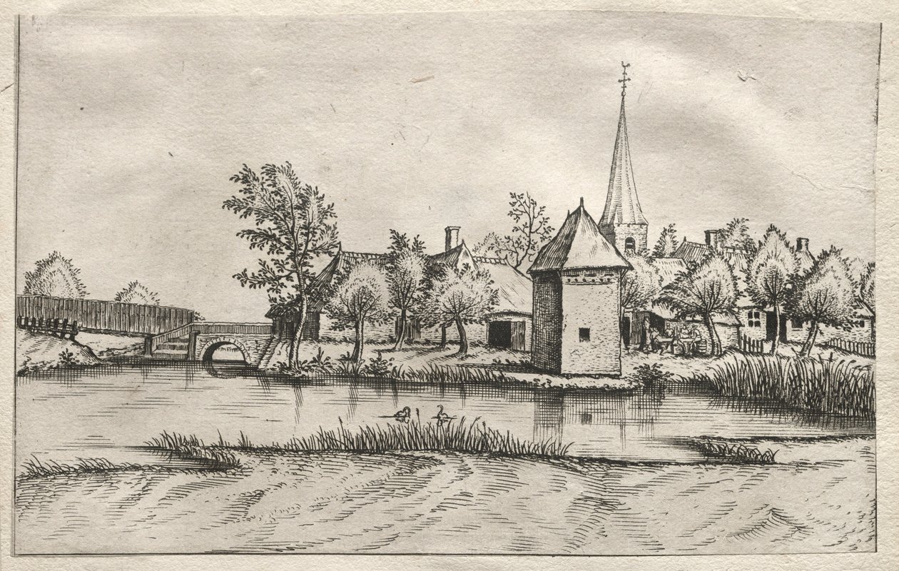 ブラバントとカンピーヌの村々の風景。1561年頃の堀り払いの村。 作： 小さな風景のマスター
