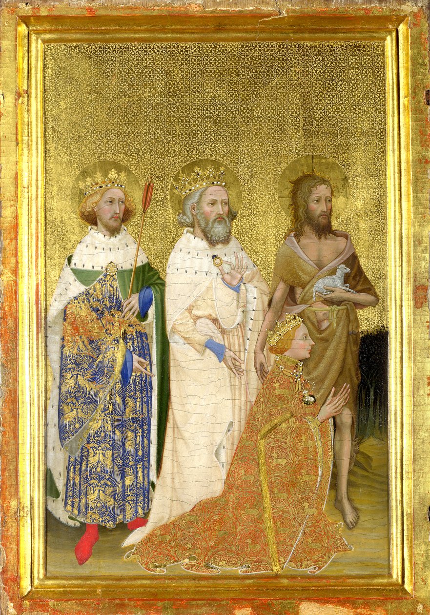 イギリスのリチャード2世と彼の守護聖人 (Wilton Diptychの左内側パネル) 作： ウィルトン・ディプティクのマスター