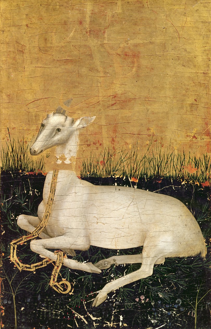 ホワイト・ハート、 『The Wilton Diptych』 c.1395-99（オークの卵テンペラ）（verso） 作： ウィルトン・ディプティクのマスター