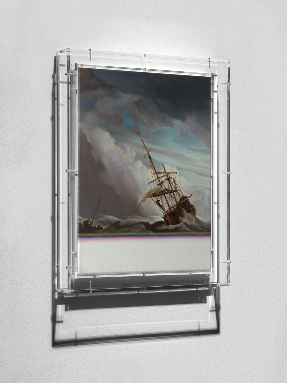 Expiration Painting, Galleon, 2016（キャンバスに油彩、木、パースペックス） 作： マット・コリショー