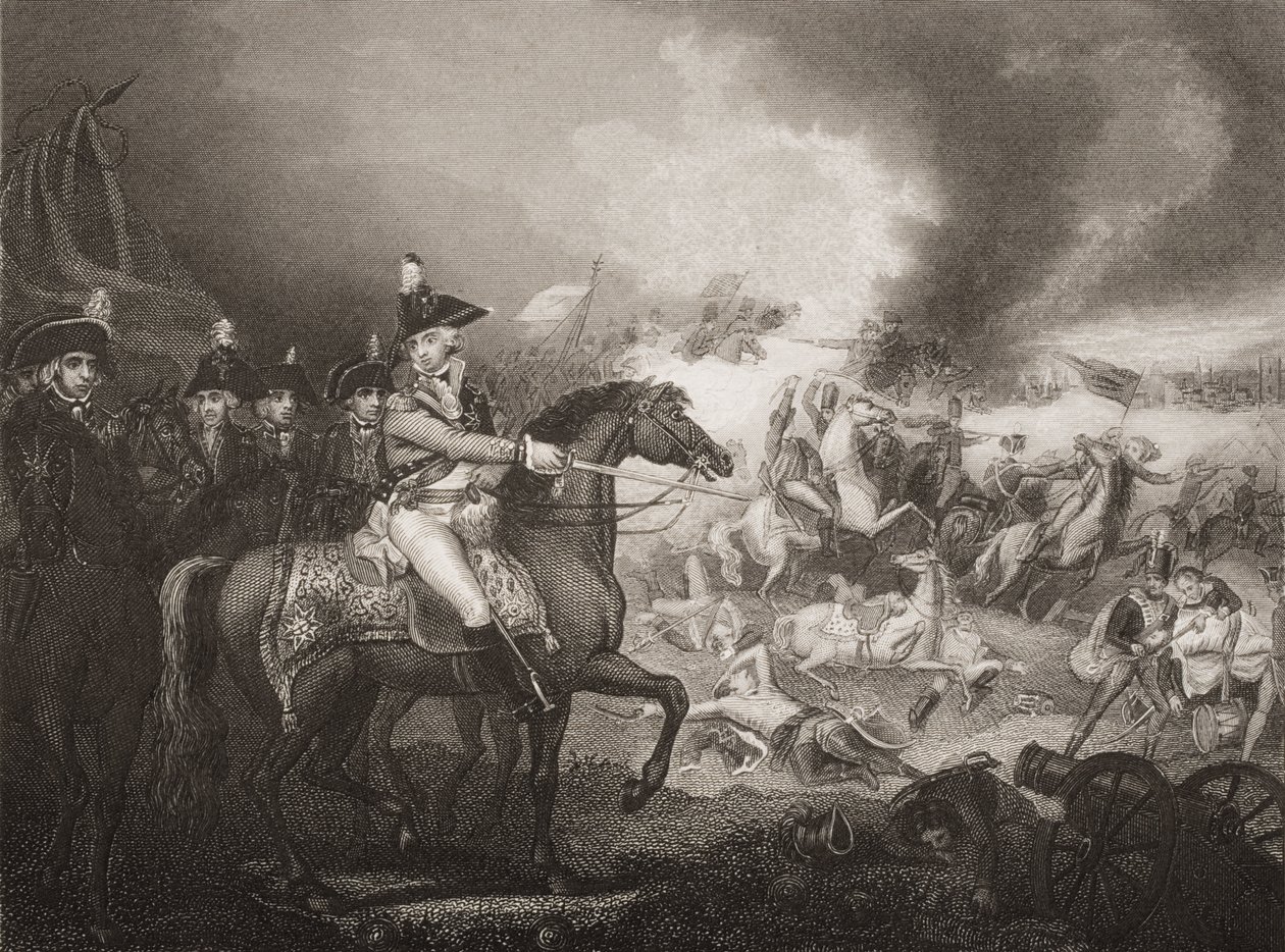 1793年5月23日、バレンシエンヌ近くのファマールの丘のフレンチキャンプへの攻撃。リュートの「海と陸のイングランドのバトル」からのイラスト。 J.ロジャースによって彫刻されたウィリアムズ大佐（彫刻 作： マザー・ブラウン