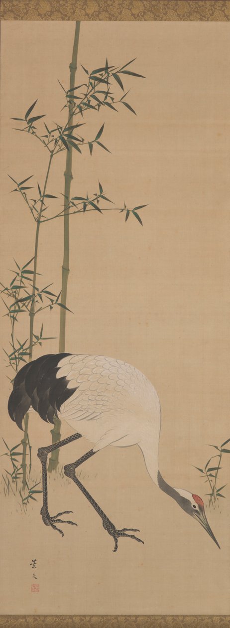 鶴竹松 江戸時代（絹本水墨） 作： 松村敬文