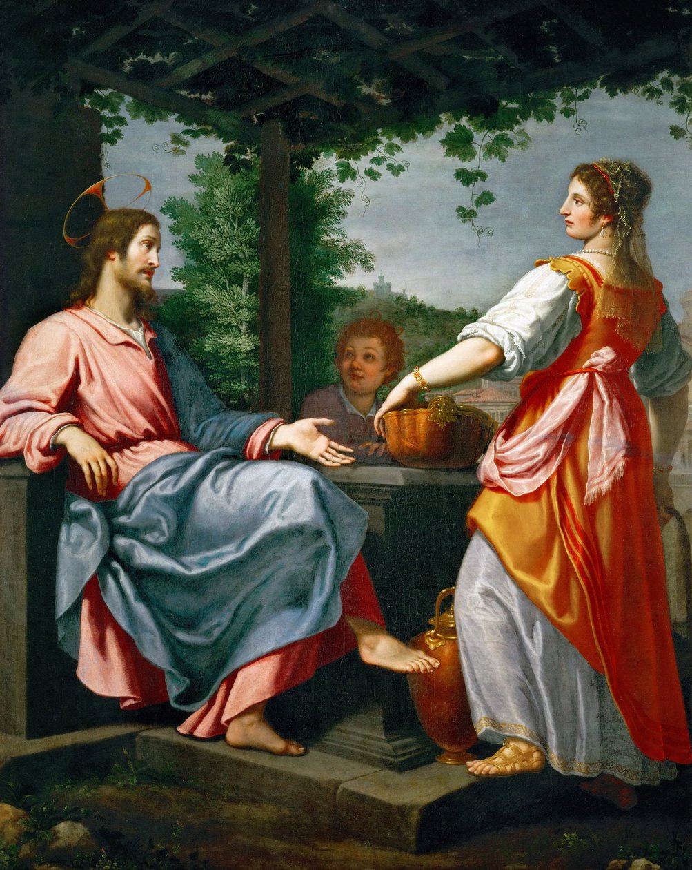 Jesus et la Samaritaine - Baroque :キリストとサマリヤ人の女」 ロッセリ、マッテオ（1578-1650） 1620年頃油彩・キャンバス、241x194。ヴィエンヌの美術史博物館 作： マッテオ・ロッセリ