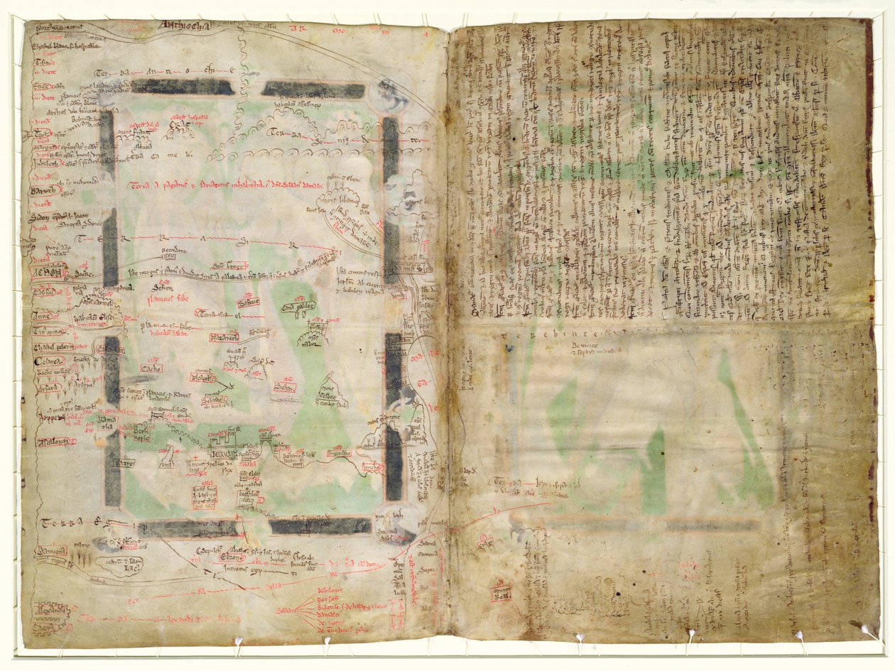 MS CCC 2 * f.2vパレスチナの地図（羊皮紙） 作： マシュー・パリ