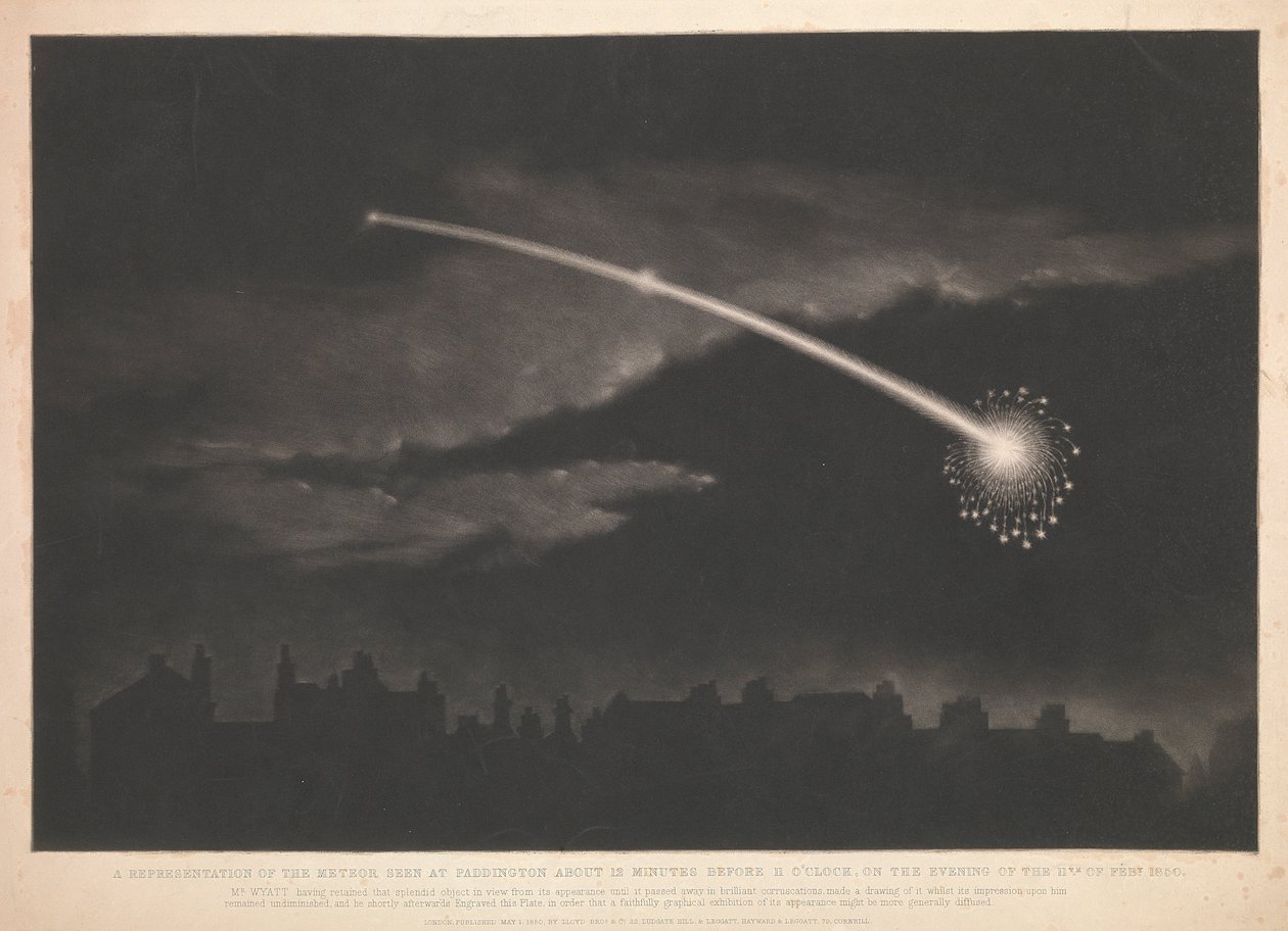1850年2月11日夜、11時12分前にパディントンで目撃された流星の写真。 作： マシュー・コート・ワイアット