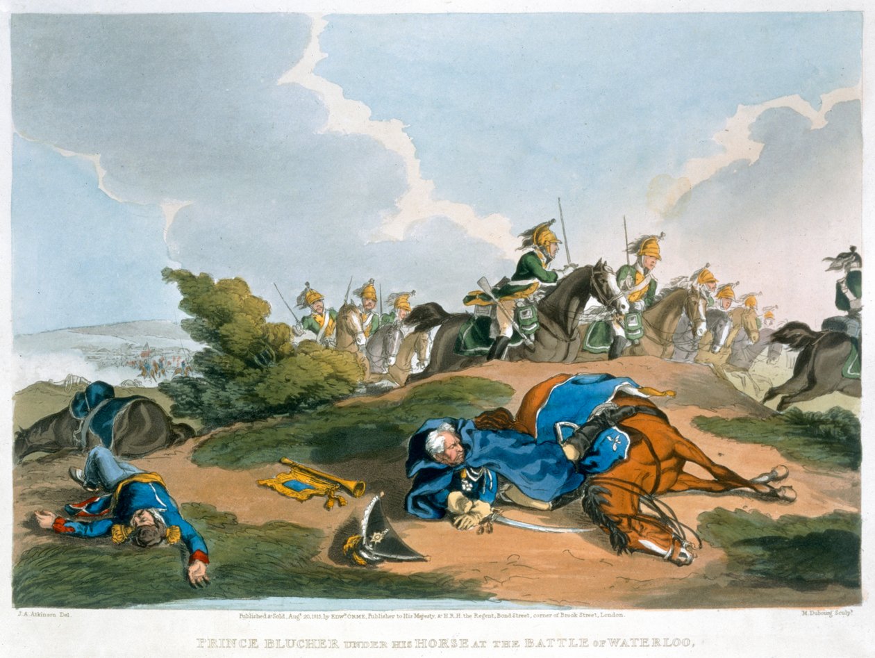 ワーテルローの戦いで馬の下にいるブラッハー王子」1815年 作： マシュー・デュブール