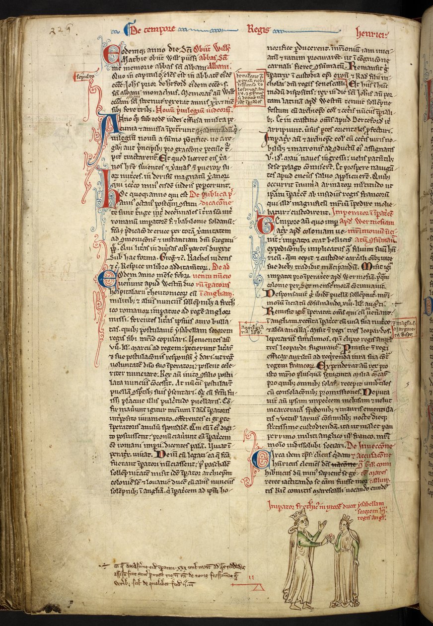 フリードリヒ2世とイザベラ・オブ・イングランドの結婚（王室14 C VII, f.123v 作： マシュー・パリ