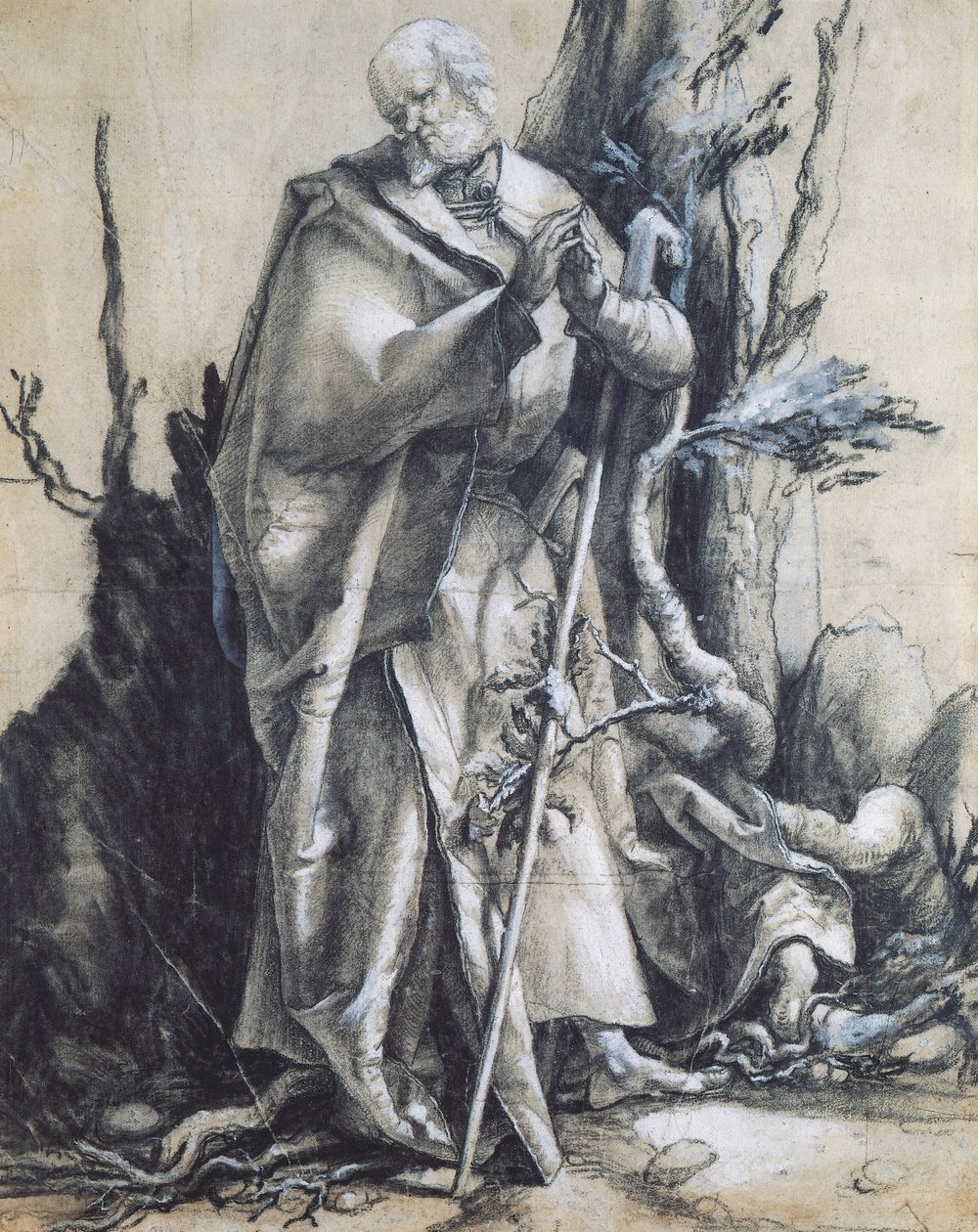 森の中の聖ヨハネ」1515年頃 マティアス・グルーネヴァルト（1470-1528）作 紙に黒チョーク 37x29cmドイツ 作： マティアス（c.1480 1528）Grunewald