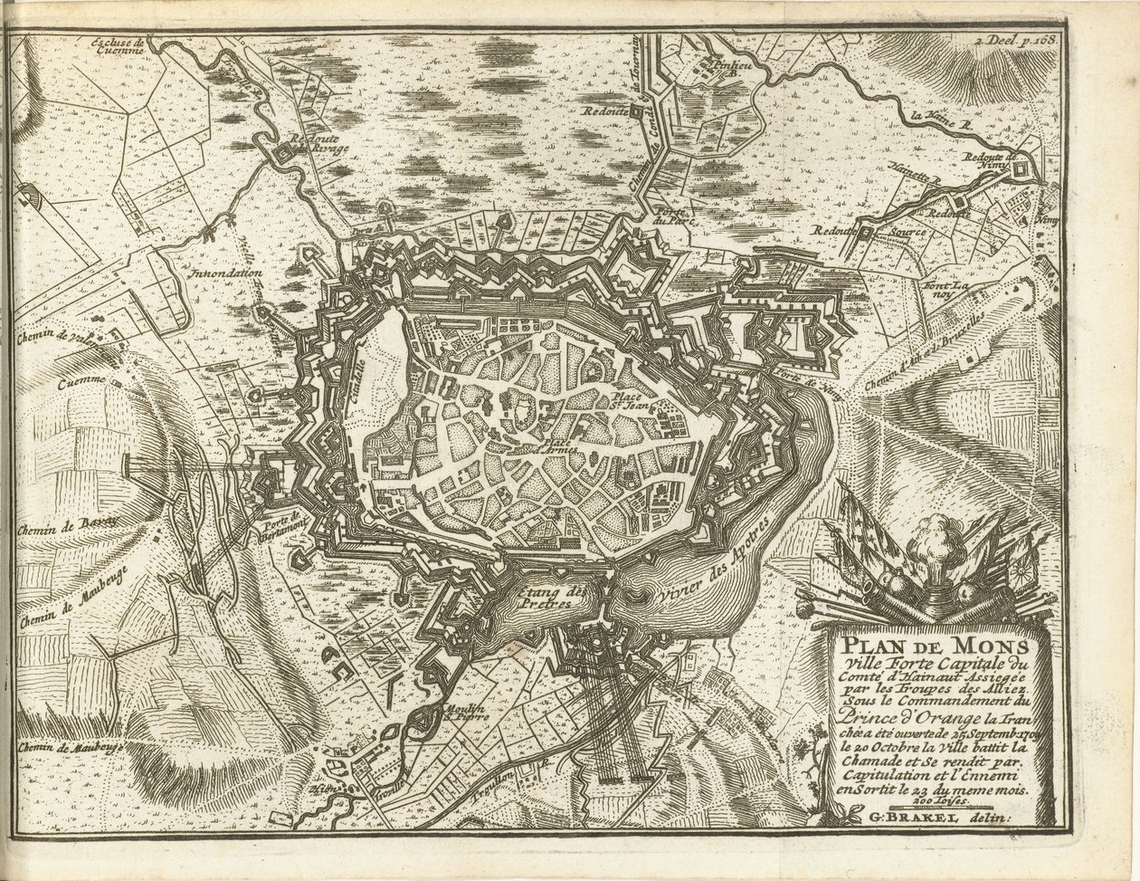 ベレグ ヴァン ベルゲン、1709 年 モンス ヴィル フォルテの計画 (...) 連合軍に包囲される。 オレンジの王子 (...) の指揮下 (オブジェクトのタイトル) 作： Matthijのプール（おそらく）