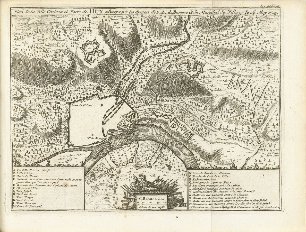ベレグ ヴァン ホイ、1705 年 S.A.E. 軍に包囲されたシティ シャトーとユイ砦の平面図 de Baviere & du Marechal de Villeroy le 1705 年 5 月 26 日 (オブジェクトのタイトル) 作： Matthijのプール（おそらく）