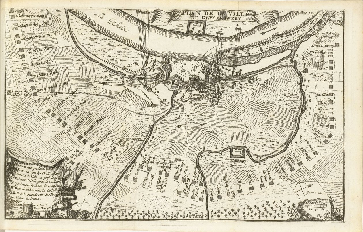 カイザースヴェールト包囲戦、1702年 Plan de la Ville de Keyserswert (オブジェクトのタイトル) 作： Matthijのプール（おそらく）