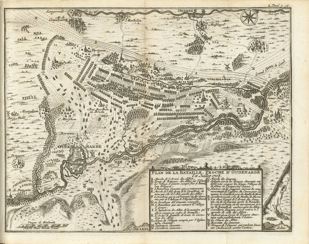 アウデナールデの戦い、1708 Plan de la Bataille, proche d