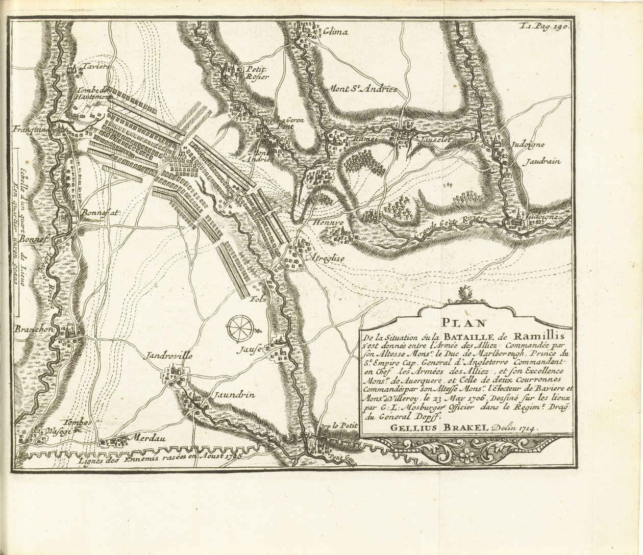 スラグ・ビ・ラミリーズ、1706年 S.A.E. 軍に包囲されたシティ シャトーとユイ砦の平面図 de Baviere & du Marechal de Villeroy le 1705 年 5 月 26 日 (オブジェクトのタイトル) 作： Matthijのプール（おそらく）