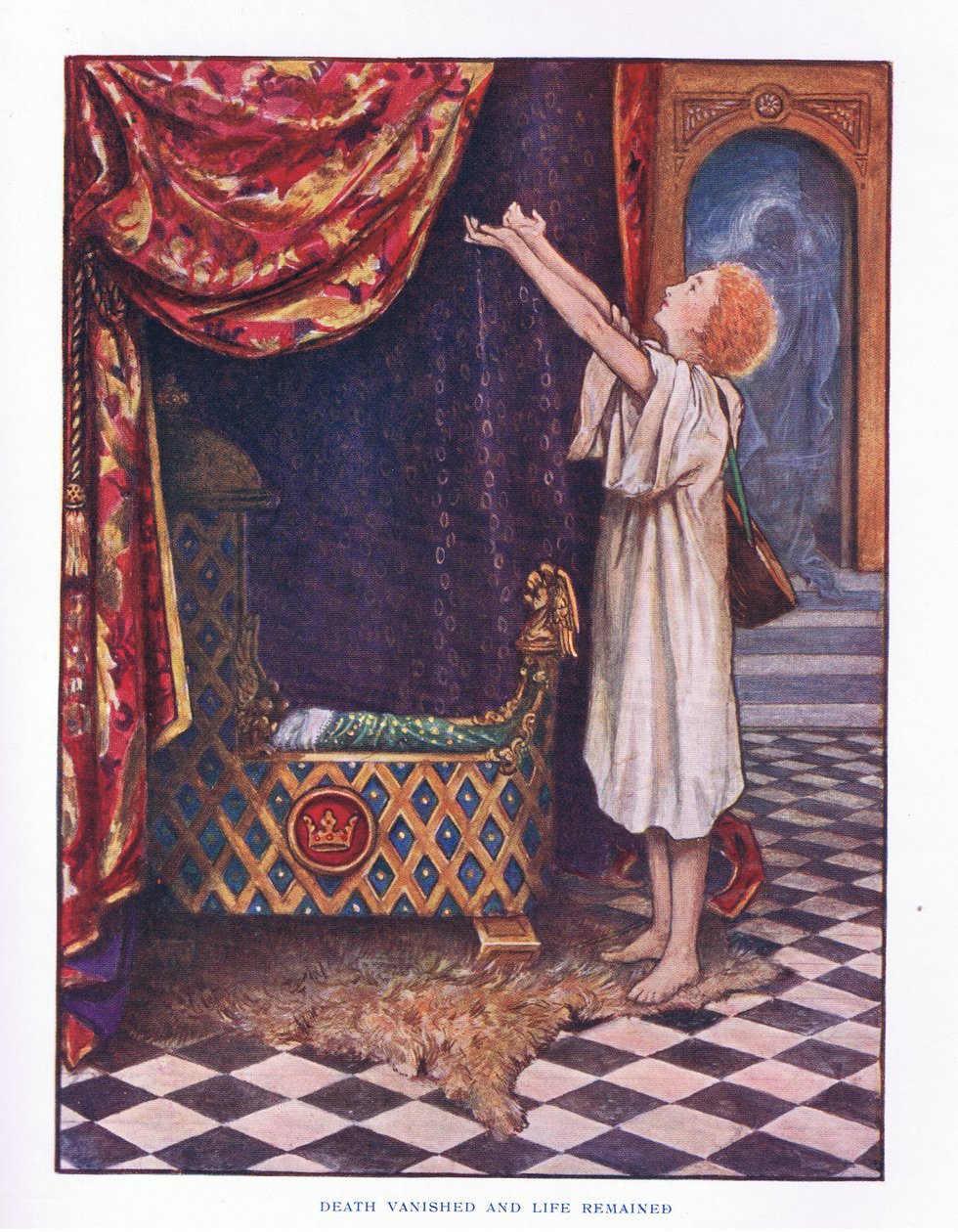 死は消え、生命は残った、レディ・アン・フェアリー・テイルズのイラスト、1914 作： モード・ティンダル・アトキンソン