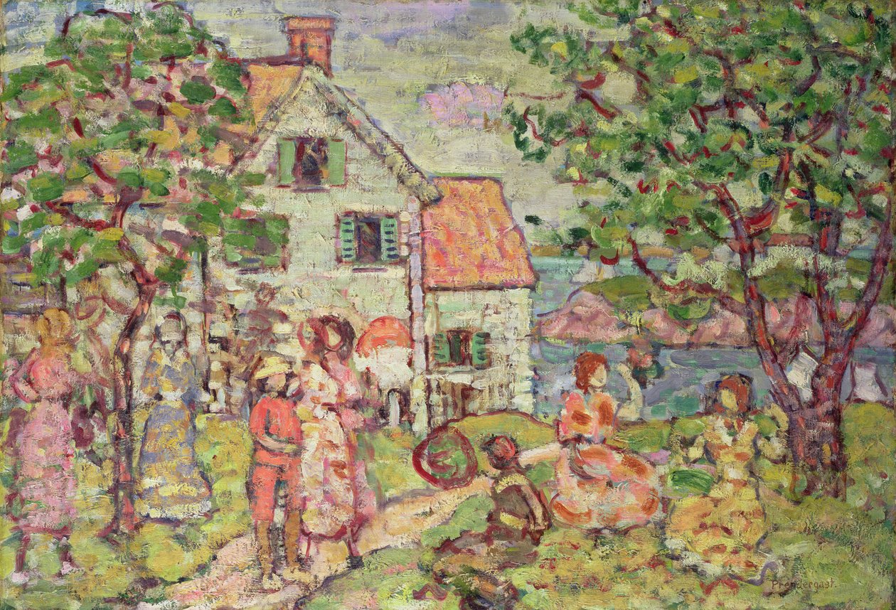 ビーチと2つの家、1916-18 作： モーリス・ブラジル・プレンダーガスト