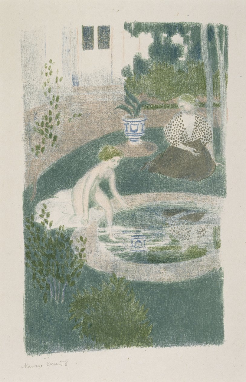 Reflection dans la fontaine（Reflection in the Fountain）、1897（リトグラフ、カラー） 作： モーリス・デニス