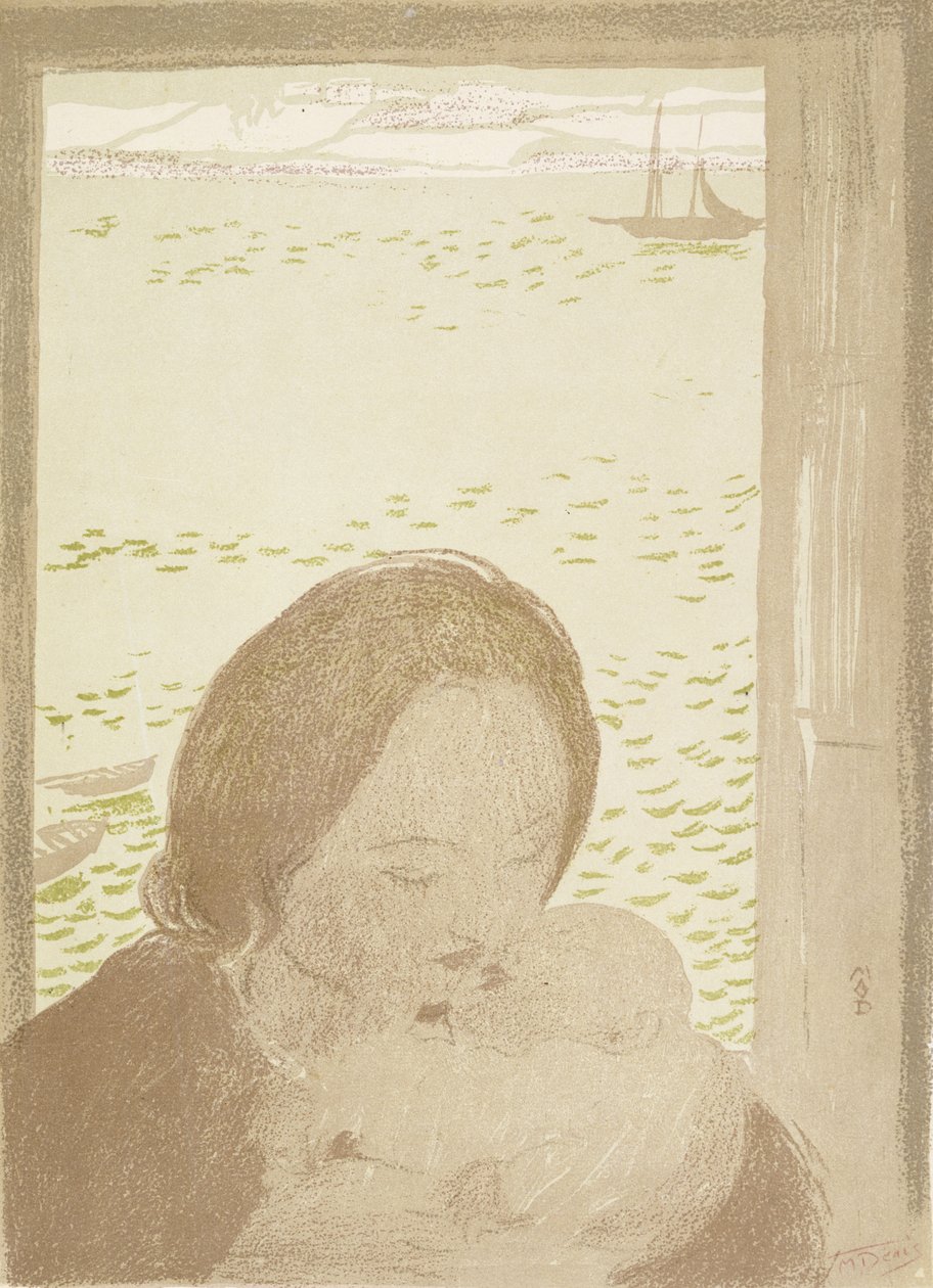 ポールドゥの海沿いの母と子、1900年（織り紙にカラーリソ） 作： モーリス・デニス
