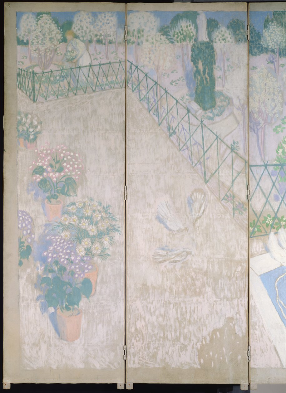 鳩のいるスクリーン、左側のパネルのディテール、1896年頃の油彩、キャンバス 作： モーリス・デニス