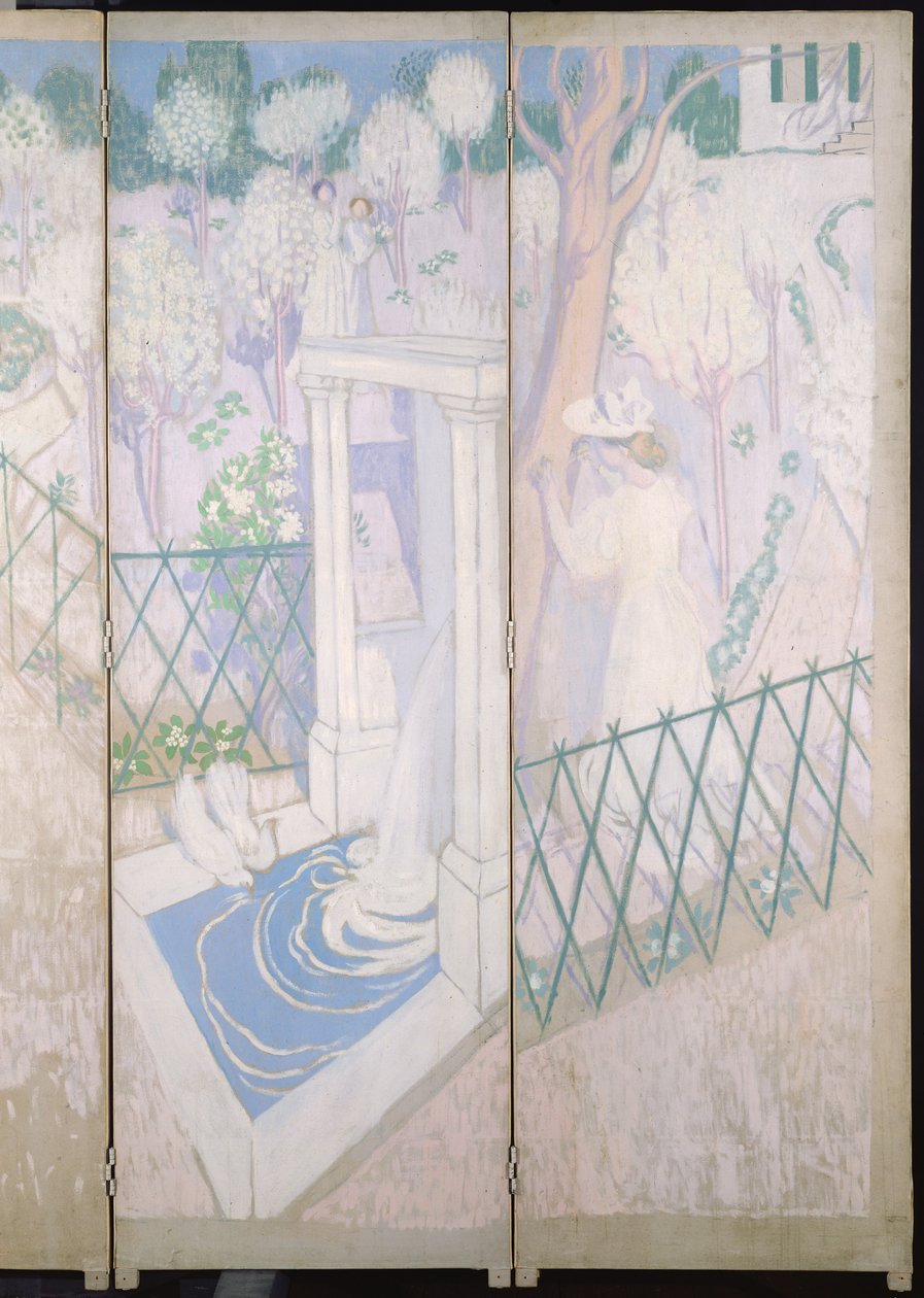 鳩のいるスクリーン、右側のパネルのディテール、1896年頃の油彩、キャンバス 作： モーリス・デニス