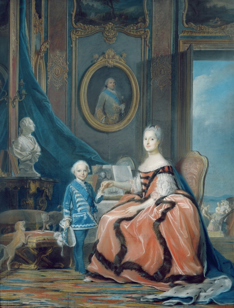 マリー・ジョセフ・ド・サクの肖像（1731-67）フランスのドフィネと息子のルイ・ジョセフ・ザビエル・ド・フランス（1751-61）ブルゴーニュ公、1760-61年頃（パステル） 作： モーリス・クエンティン・ド・ラ・トゥール