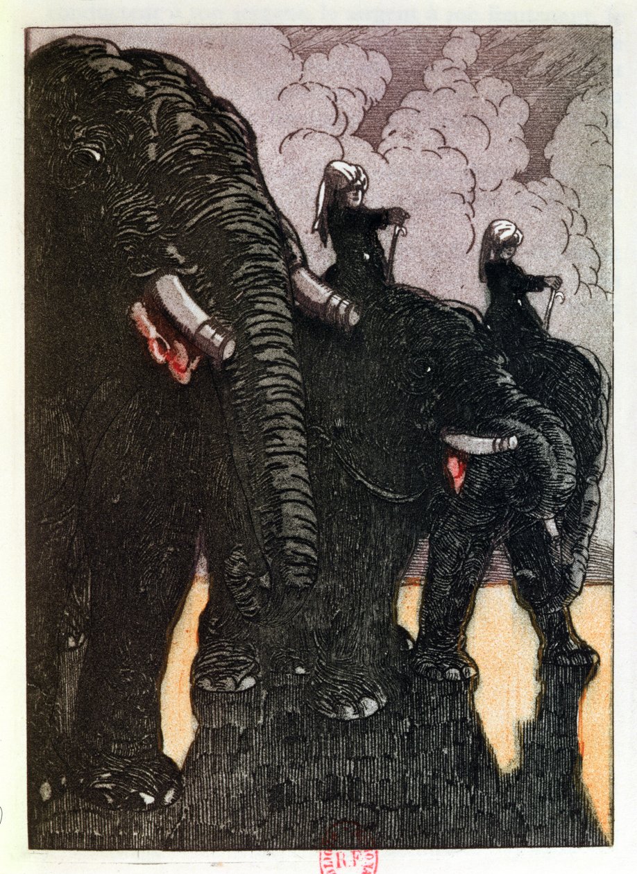 女王の守衛、ラドヤードキプリングによる「ジャングルブック」（1865-1936）のイラスト、1930年パリ発行 作： モーリス・ド・ベック