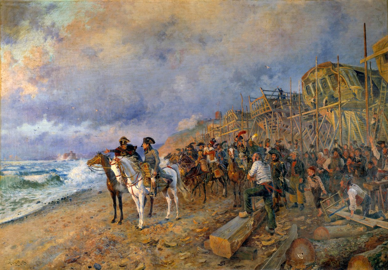 ブーローニュの武器庫を訪れる第一執政官ナポレオン・ボナパルト（1769-1821） 絵画：モーリス・オランジュ（1868-1916） 1804年（日：214x304cm） パリ、軍隊博物館（Musee de l