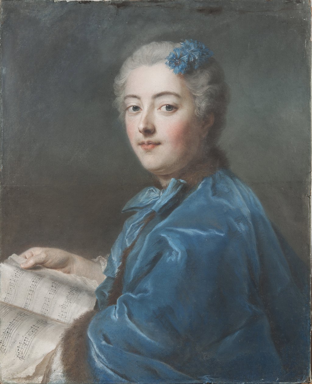 マリー・ソフィー・ド・クルシヨン、ピキニー公爵夫人、ローハン侯爵夫人（1713-1756）、ラ・トゥール、モーリス・カンタン・ドゥ（1704-1788）によるもの。紙にパステル、1740年頃。サイズ：61x49,7cm。ストックホルム国立博物館 作： モーリス・クエンティン・ド・ラ・トゥール