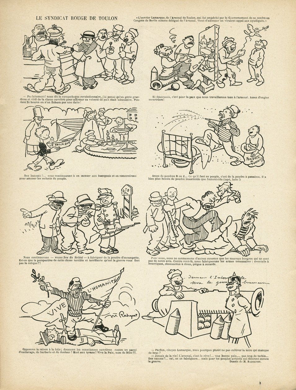 モーリス・ラディゲ（1866-1941）のイラスト（Le Rire, 21/12/12） - Le syndicrouge de Toulon - Syndicalisme, Toulon 作： モーリス・ラディゲ
