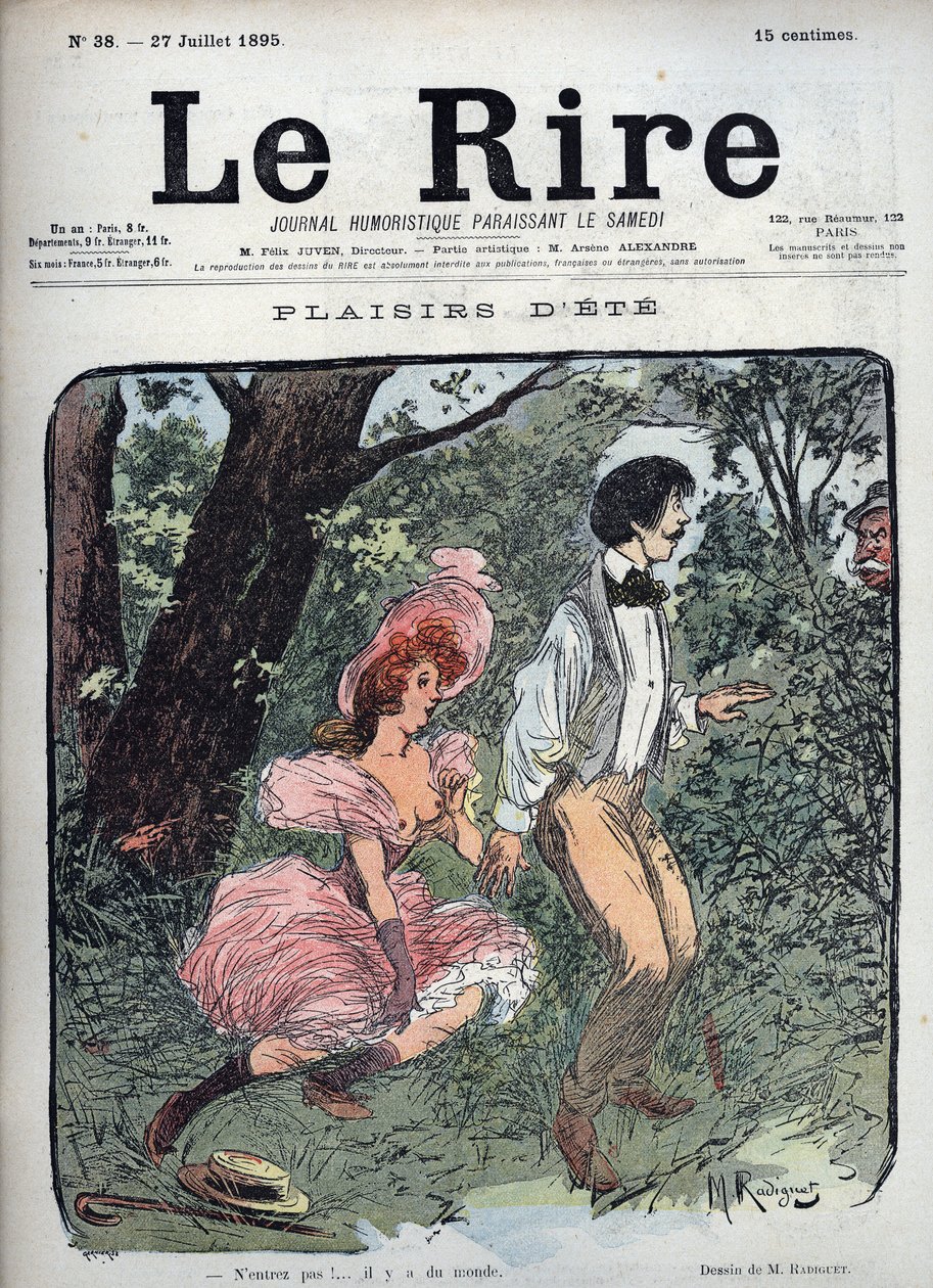 夏の遊び - 森の中で通行人に驚かれる恋人たち - モーリス・ラディゲ（1866-1941）がフランスの雑誌「Le Rire」38号（1895年）に寄せた挿絵 作： モーリス・ラディゲ