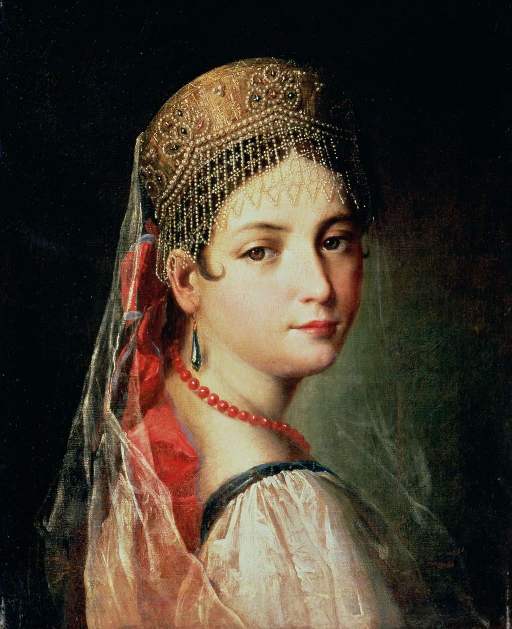 サラファンとココシニクの少女の肖像、1820年代 作： マウロ・ガンドルフィ