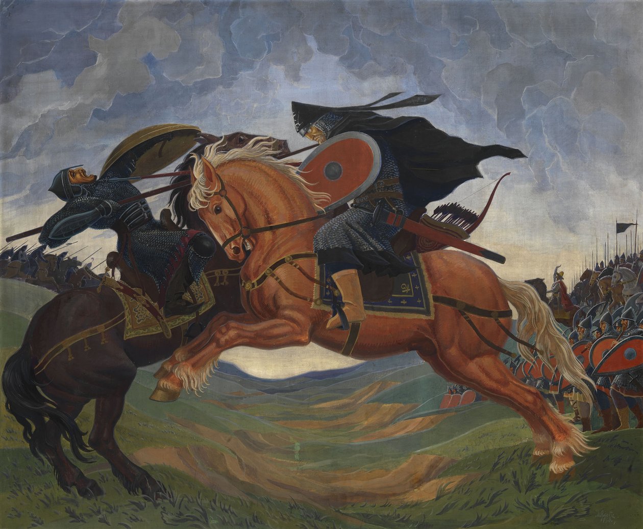 1380年のクリコヴォフィールドでのペレスヴェトとテミール・ムルザの一騎打ち 作： Mavriki Petrovich Jacobi