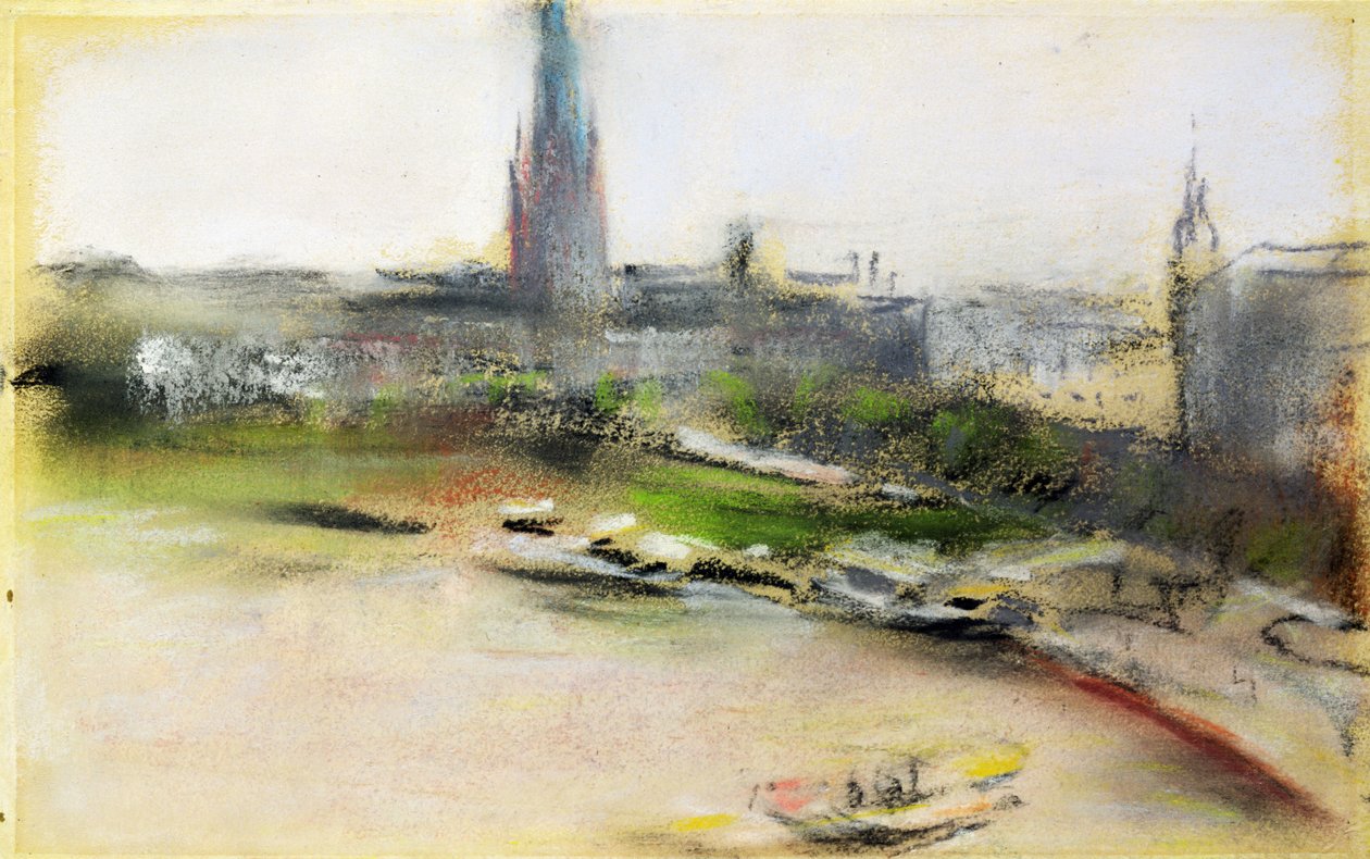 ユングフェルンシュティークでのBinnenalster、1909年（紙にパステル） 作： マックス・リーバーマン