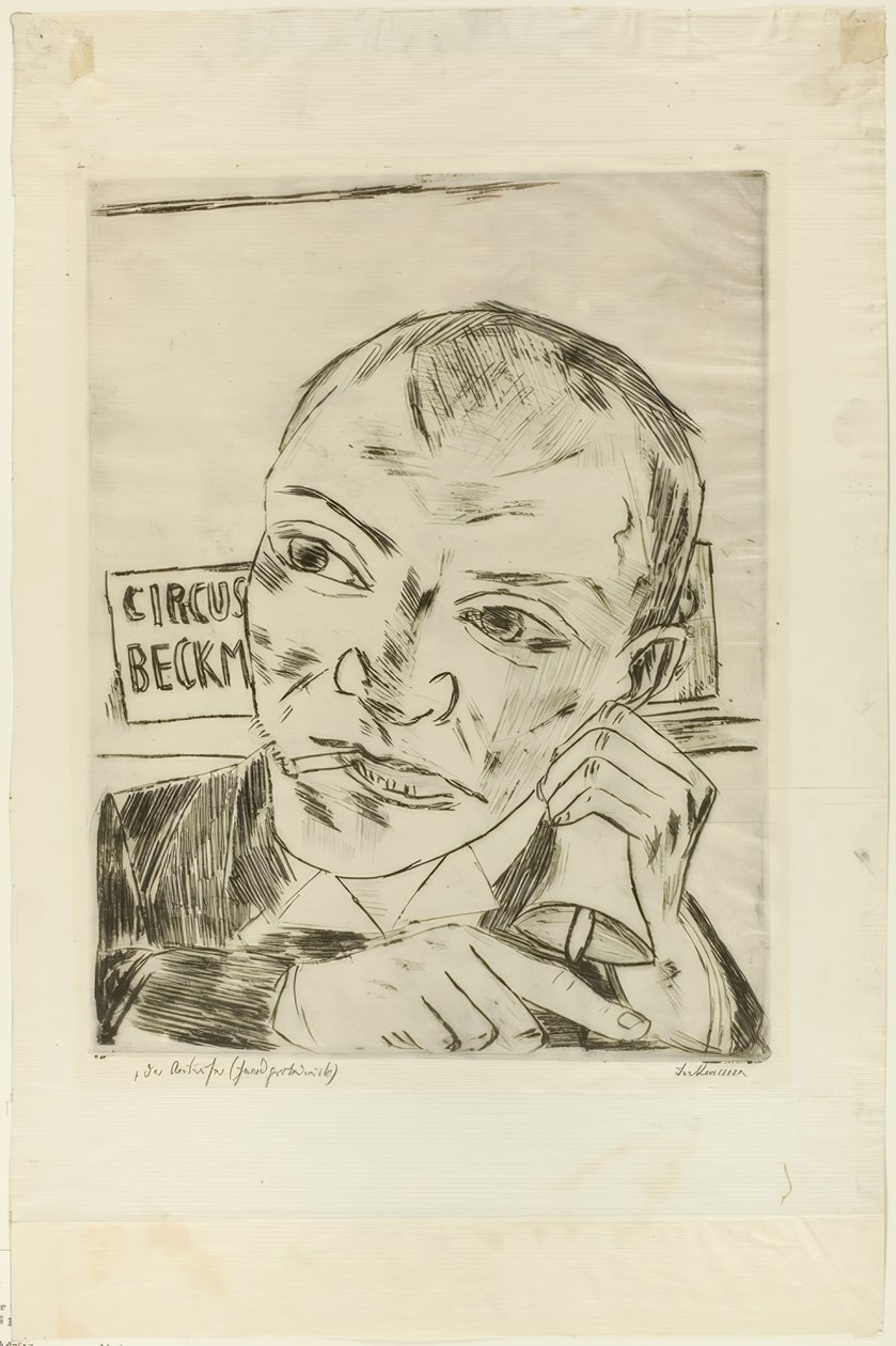 The Barker (Self-Portrait), Der Jahrmarktからのプレートワン 作： マックス・ベックマン