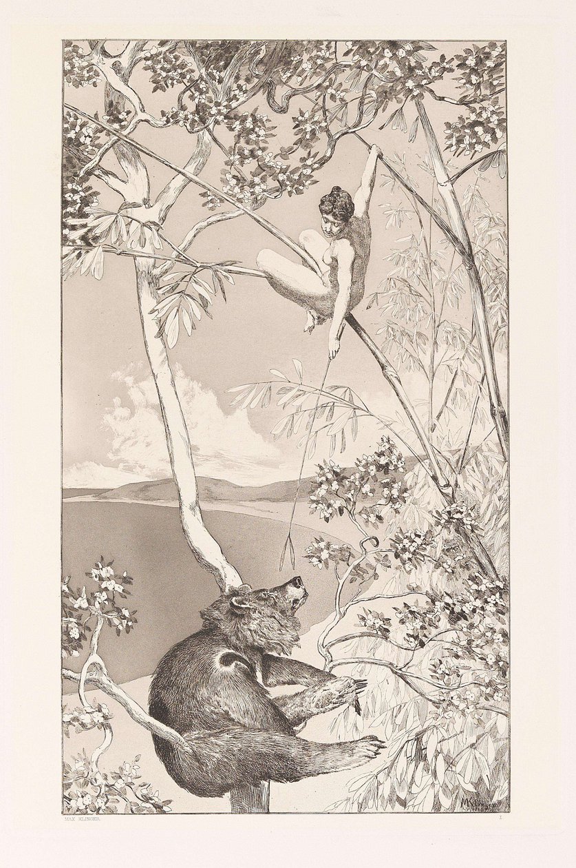クマとエルフ Bär und Elfe プレート I from Intermezzos, Opus IV Intermezzi, Opus IV, c. 1880年。 作： マックス・クリンガー