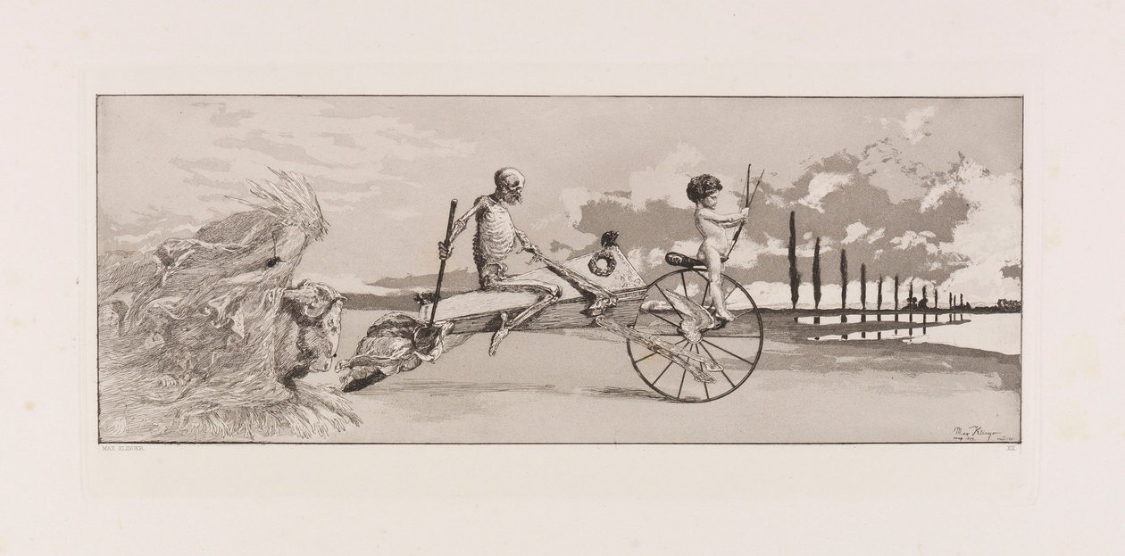 キューピッド、死とその向こうの愛、Tod und Jenseits プレート XII from Intermezzos..., 1881. 作： マックス・クリンガー