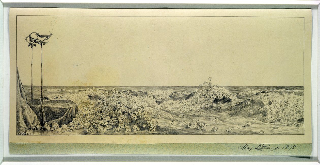 オマージュ、1881年に出版されたシリーズ「手袋の発見に関するパラフレーズ」1878年（紙のインディアンインク） 作： マックス・クリンガー