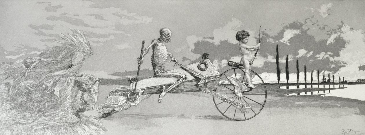 愛と死とその先、1881年、 &39;Intermezzi（etching、drypoint und aquatint）からのプレートXII 作： マックス・クリンガー