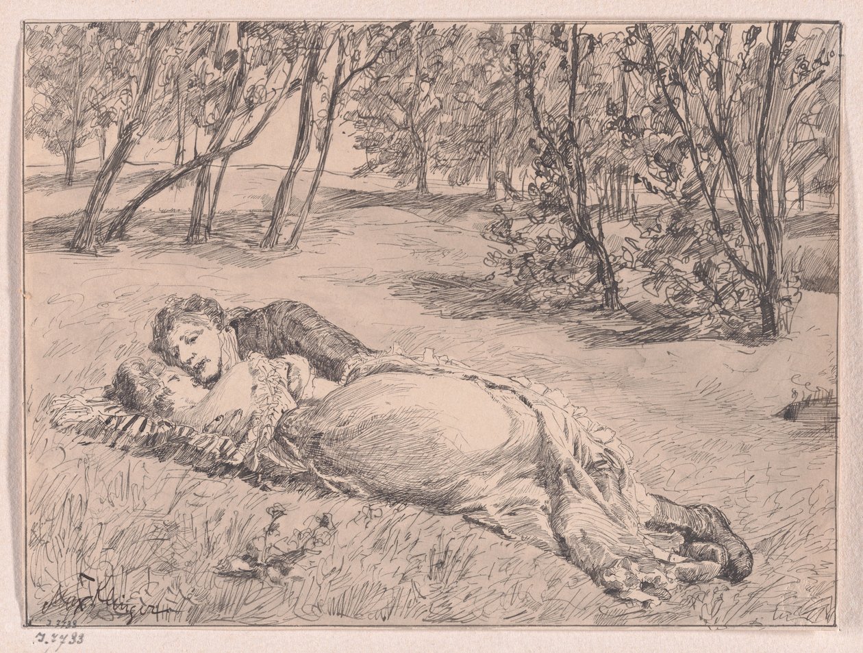 草の上のカップル――風景の中の抱擁（A Couple on the Grass–An Embrace in a Landscape） 作： マックス・クリンガー