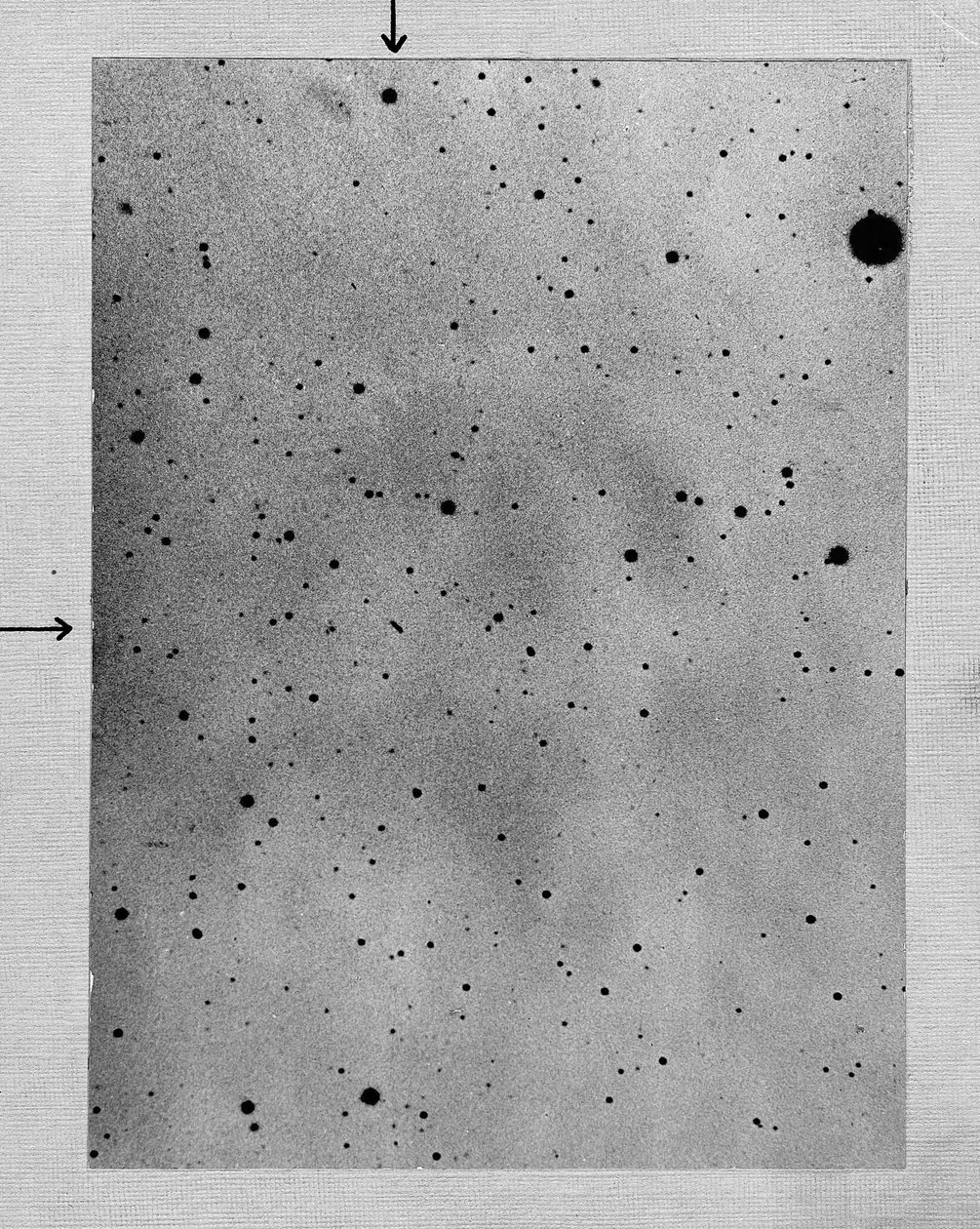小惑星サッフォーの軌跡と星々のポイントを示す星野の長時間露光（1892年 作： マックス・ヴォルフ
