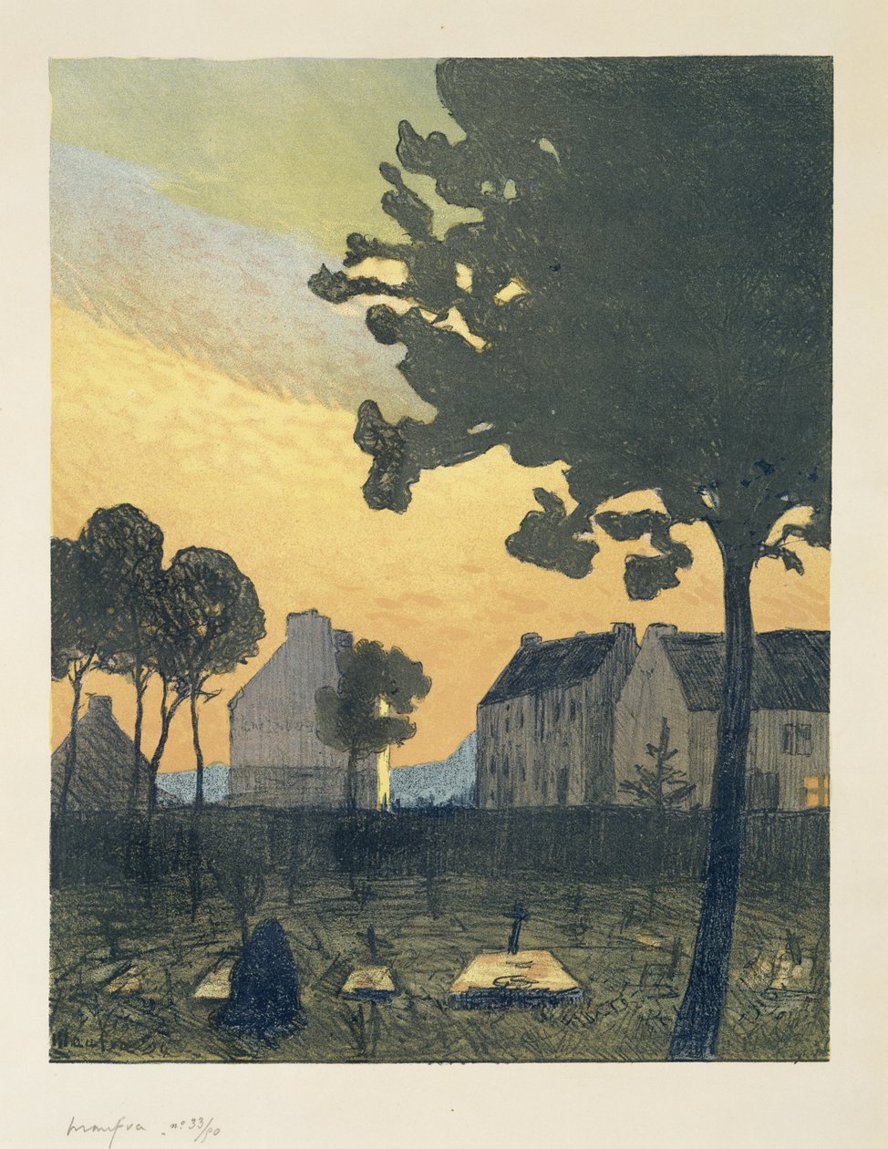 Paysage au soir（Landscape at Night）、1894（織り紙に色付きのリトグラフ） 作： マキシム・エミール・ルイス・モーフラ