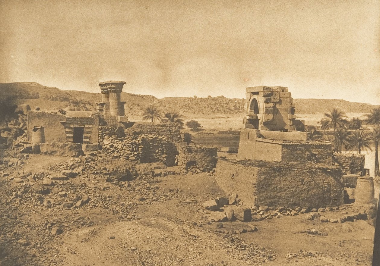 1850年4月11日、フィラエの西にある小さな島、ベグエの廃墟と村。 作： マキシムデュキャンプ
