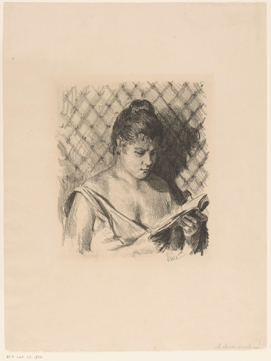 裸の肩で読書する女性 作： Maximilien Luce（アーティストによる署名）