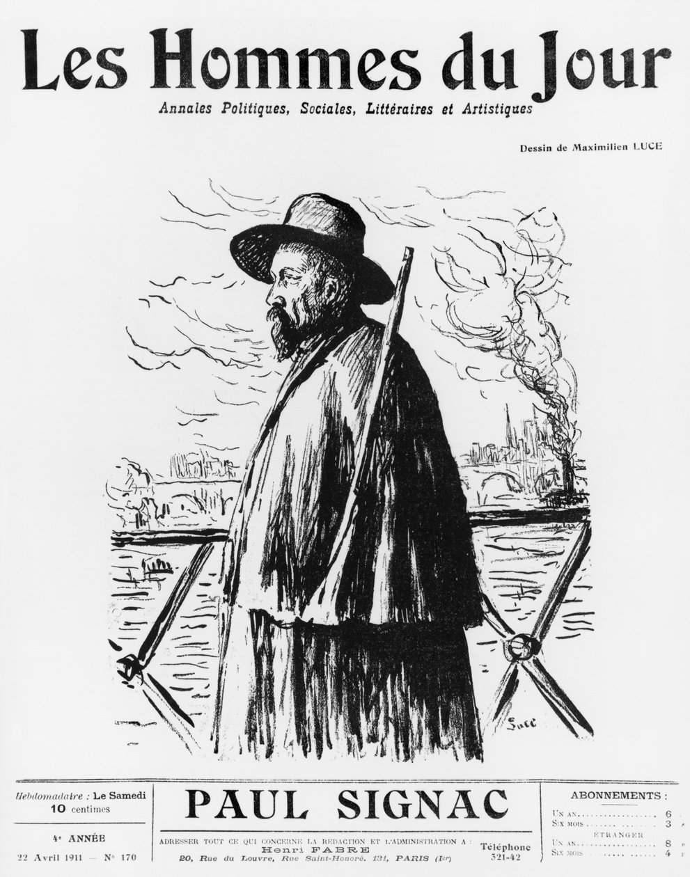 ポールシニャック、「Les Hommes du Jour」の表紙イラスト、No 170、パリ、1911年4月22日 作： マクシミリエン・ルース