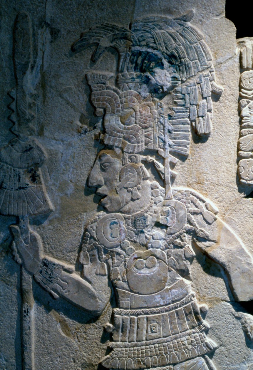 テンバールXVII、パレンケ、西暦695年のKan Bahlam IIによるBolon Yoopの捕獲を示す低浮き彫り 作： マヤ