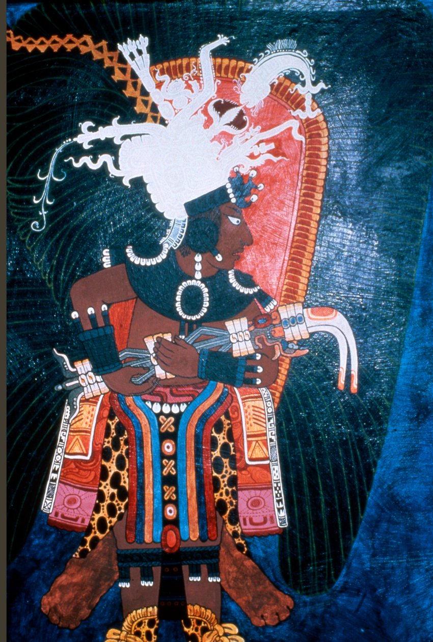 ボナンパックの壁画の神殿の儀式に服を着た支配者を描いた壁画の複製（壁画） 作： マヤ