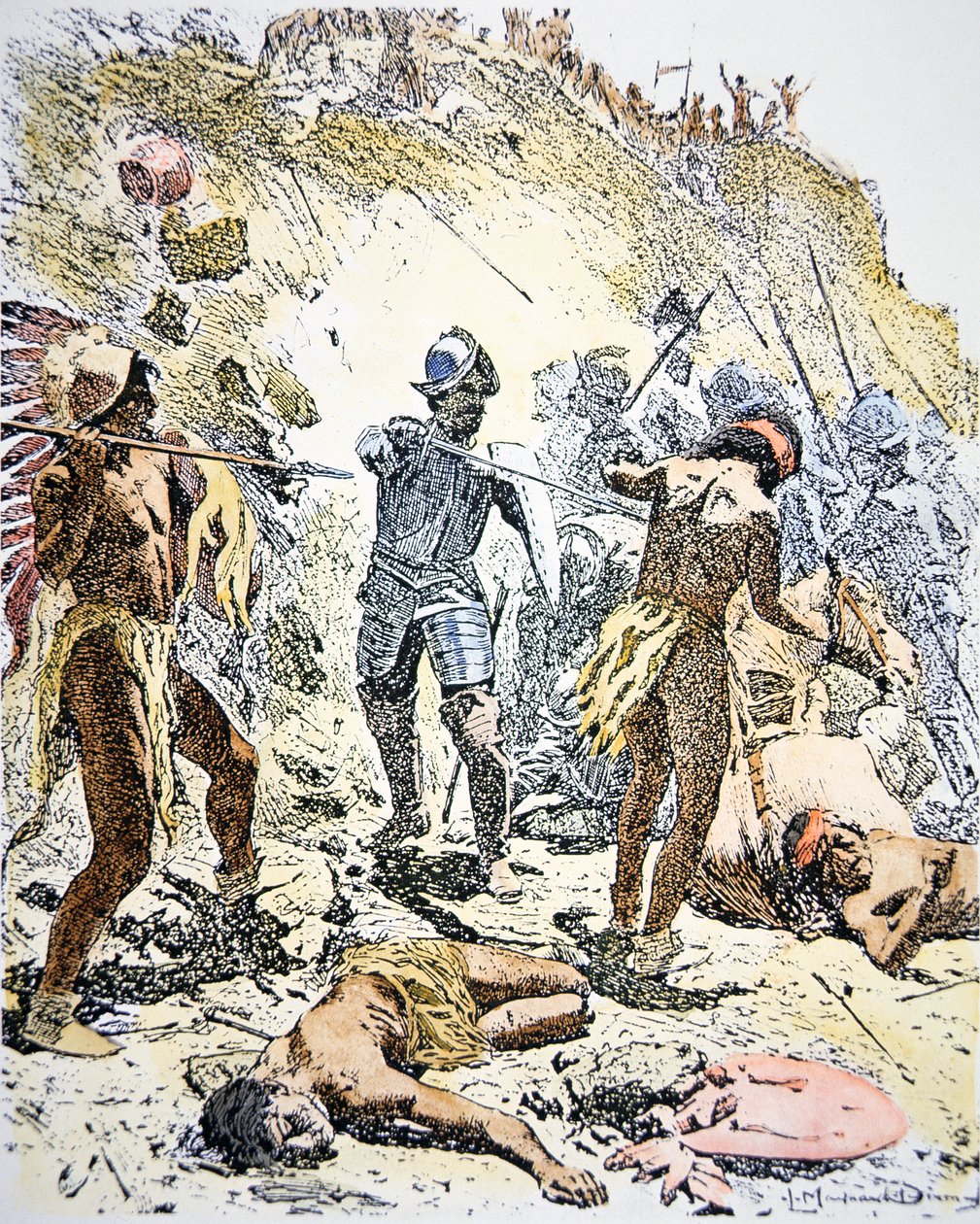 1680年のプエブロ・インディアンの反乱（カラー版画） 作： メイナード・ディクソン