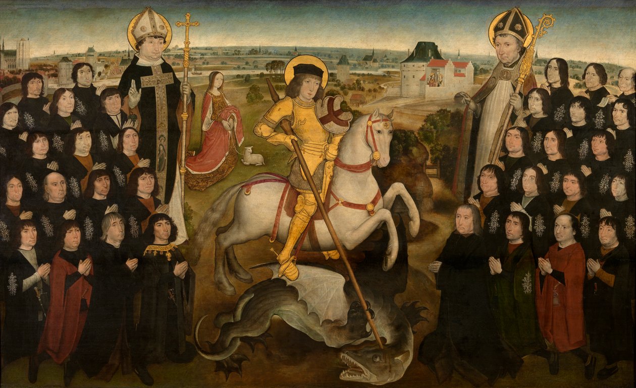 マリンズの大型クロスボウのギルドのメンバー、1500年頃（パネルに油彩） 作： Meester van de Mechelse Sint Jorisgilde