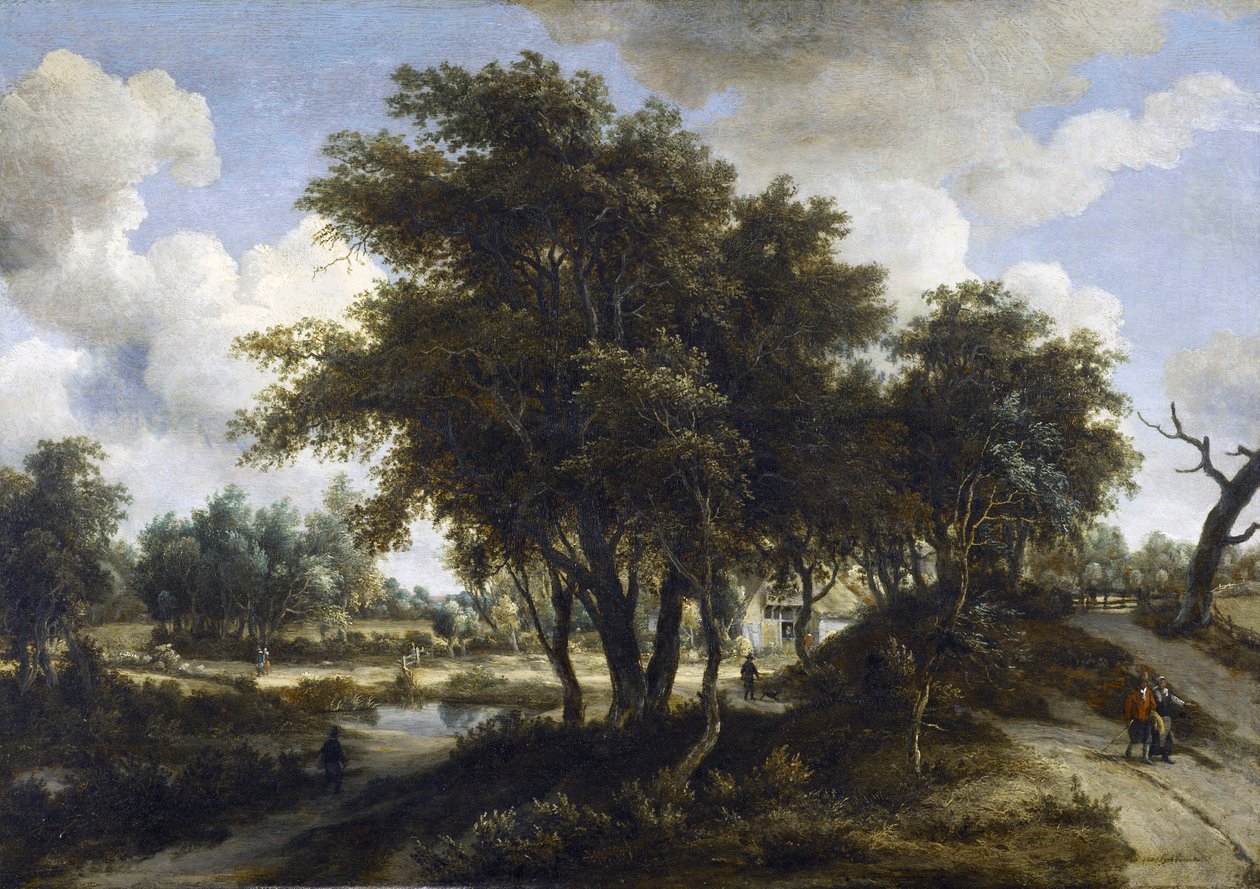 コテージ、1663年頃（オーク材のパネルに油彩） 作： メインデルトホッベマ