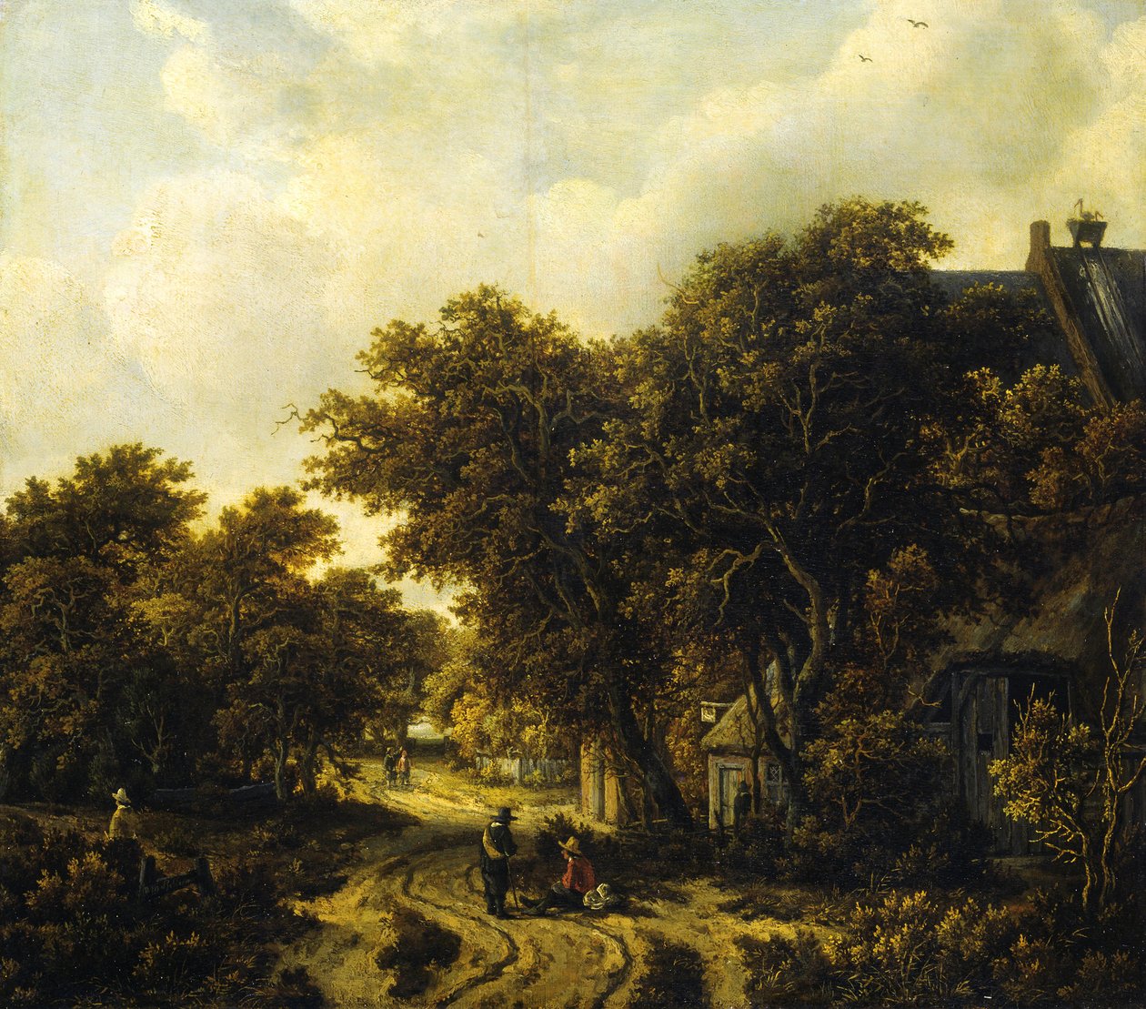 ドイツ語：Landschaft mit Wirtshaus 旅館のある風景 作： メインデルトホッベマ